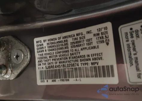 2011 Honda Cr-V Ex z USA, uszkodzony, nr VIN 5J6RE4H51BL029874